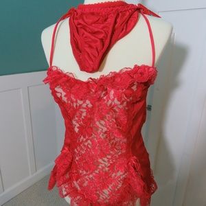 VTG CACHET RED satin NIGHTIE PANTY SET